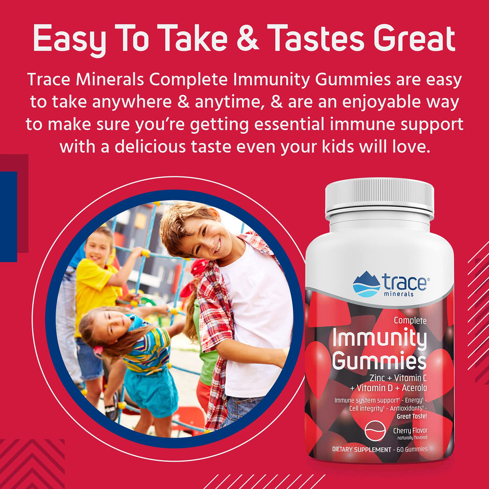 Complete Immunity Gummies (60 Ct) - with Vitamin C, Zinc, Vitamin D, & Acerola Cherry - Delicious, Essential 4-in-1 Immune Support for Kids & Adults - Immune Defense & Energy Support (Cherry Flavor) - Earth's Pure 