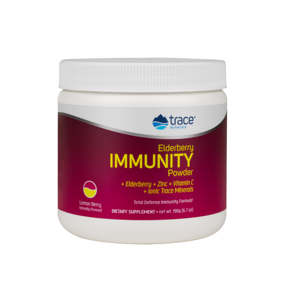 Elderberry Immunity Powder - Lemon Berry Flavor - Zinc - 1000mg Vitamin C - Healthy Immune System - Ionic Trace Minerals - Adults and Children - Gluten Free - Certified Vegan - Non GMO