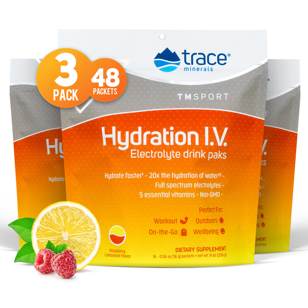 Hydration I.V. Electrolyte Powder Packets (48 Count) | Ultimate Rapid Energy Replenisher Drink Mix for Pre, Post Workout Recovery | with Key Trace Minerals & Vitamins (Raspberry Lemonade) - Earth's Pure 